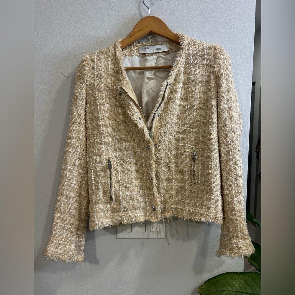 IRO Paris Agnett Tweed Jacket Beige Dark Academia Old Money Size 6 (38)